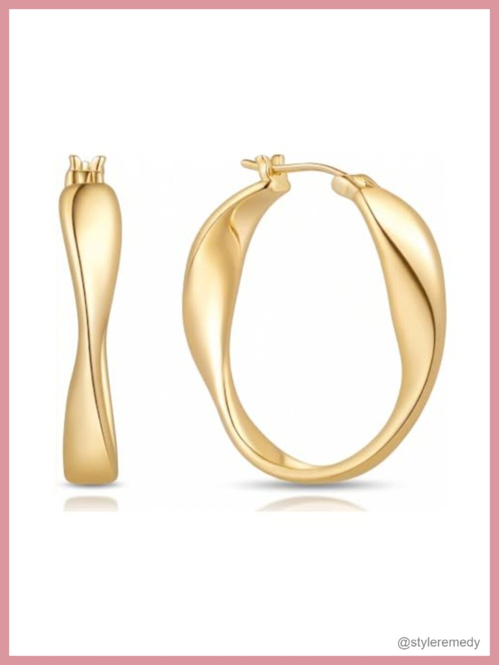 14K Gold Hoop Earrings Twisted Thick Wave Lightweight Hypoallergenic Women